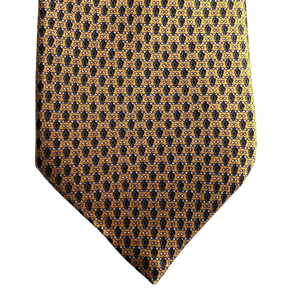 Italo Ferretti  100% Silk Men's Necktie Hand made in Italy Geometric Yellow/Gray